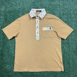 Nation Golf Co Polo Shirt Men's Size S Brown Yellow Geometric Collar Pocket Golf